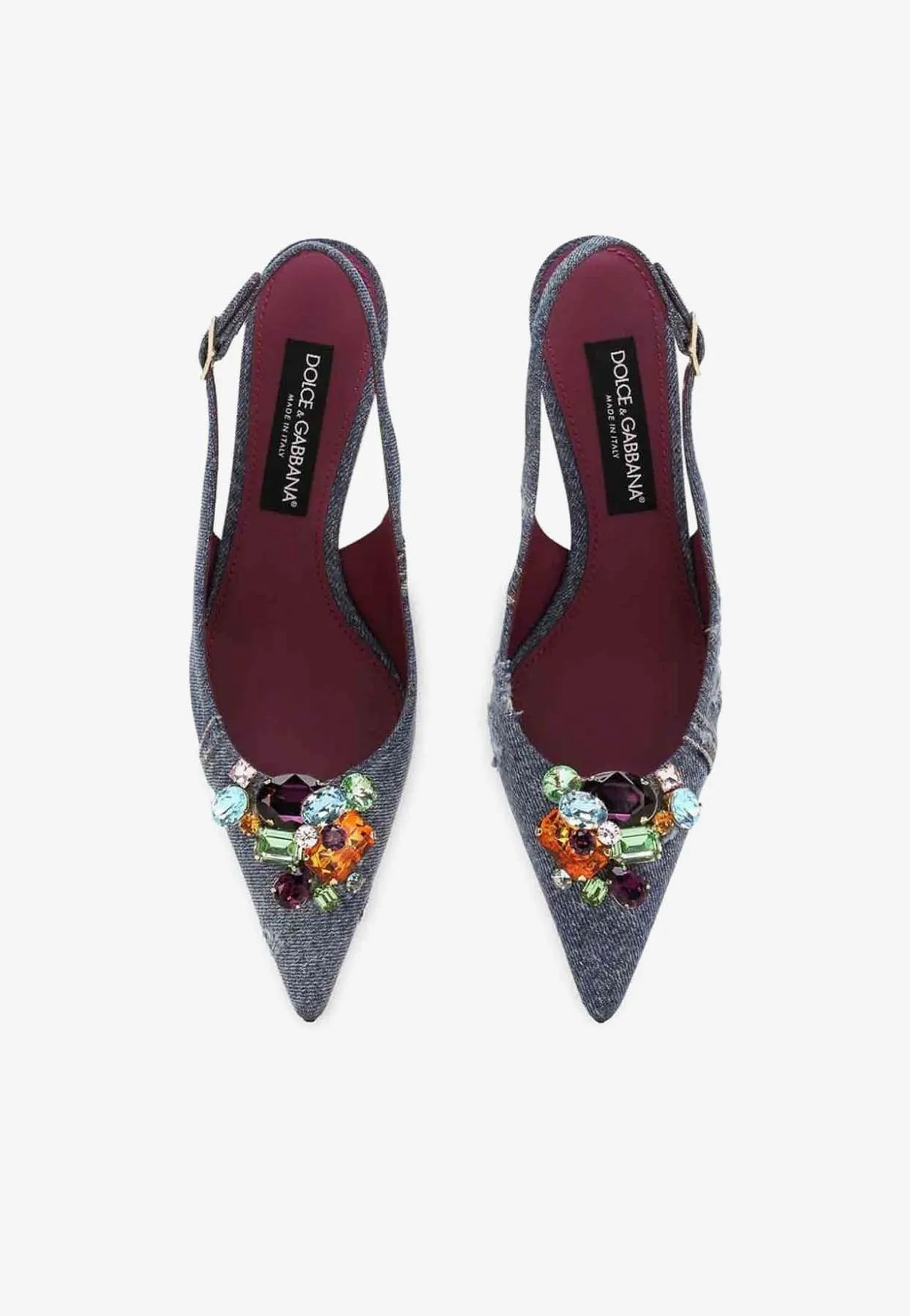 60 Crystal-Embellished Patchwork Denim Pumps