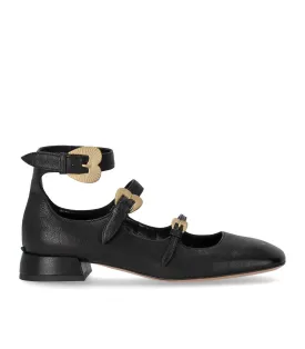 A.Bocca Black Ballet Flat With Straps