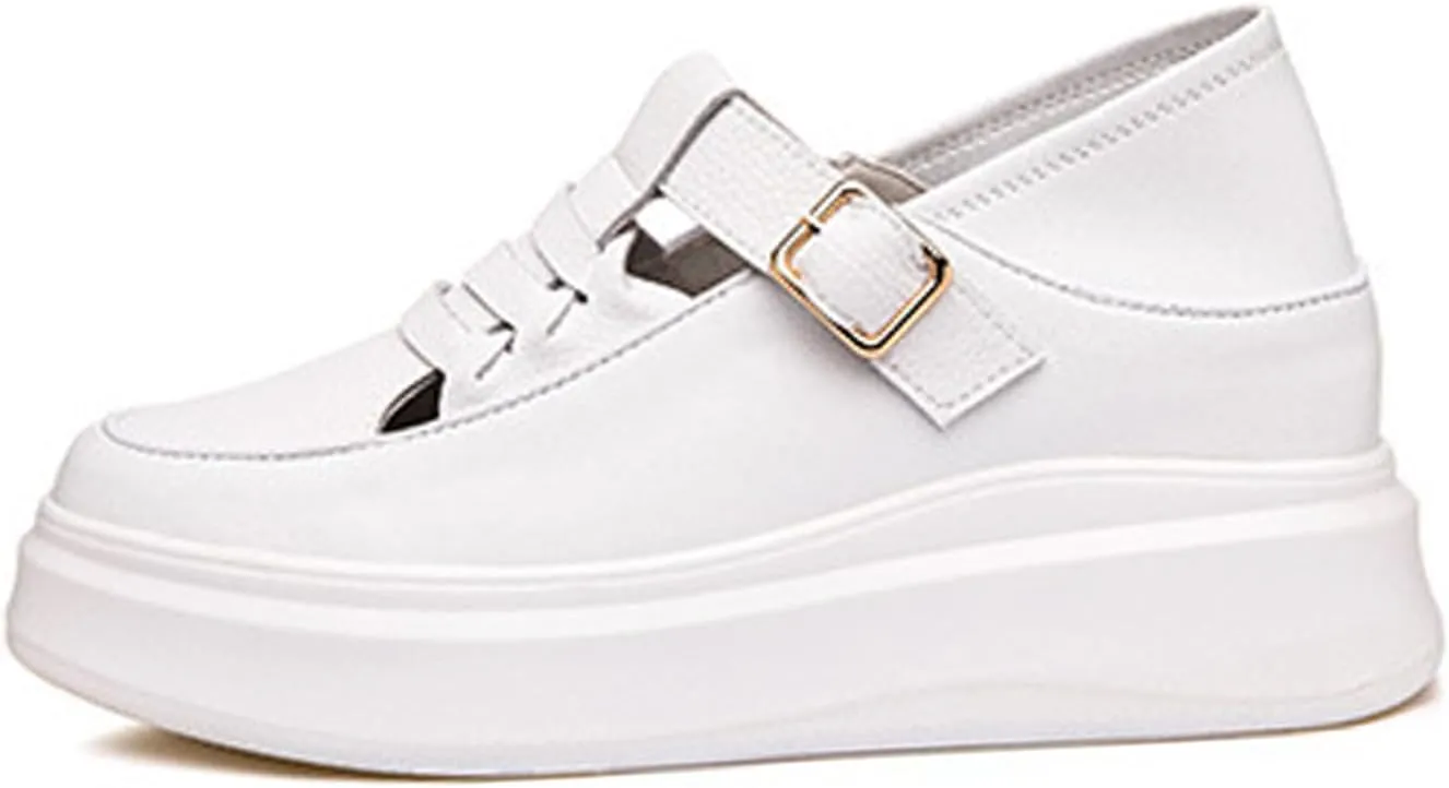 Aceptolcom Women Adjustable Wedge Sneakers Platform Sneakers,Leather Hook and Loop Hidden Height Increase Non-Slip Wedge Heel Sneakers