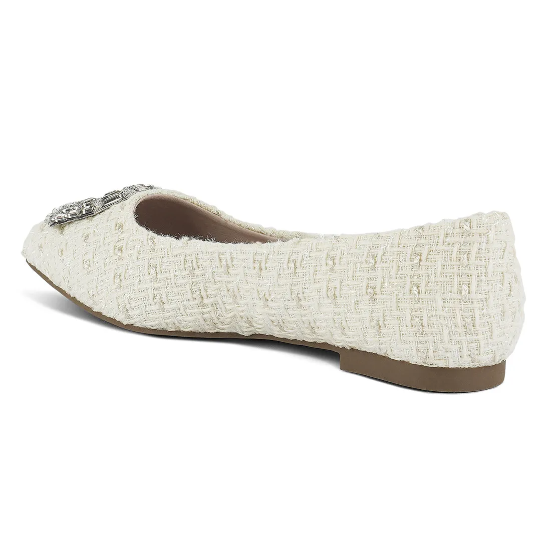 Aria Embellished Jewel Buckle Tweed Ballet Flats