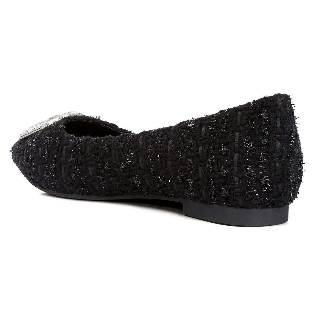 Aria Embellished Jewel Buckle Tweed Ballet Flats