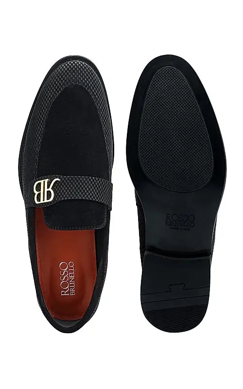 Black Suede Leather Loafers With Logo