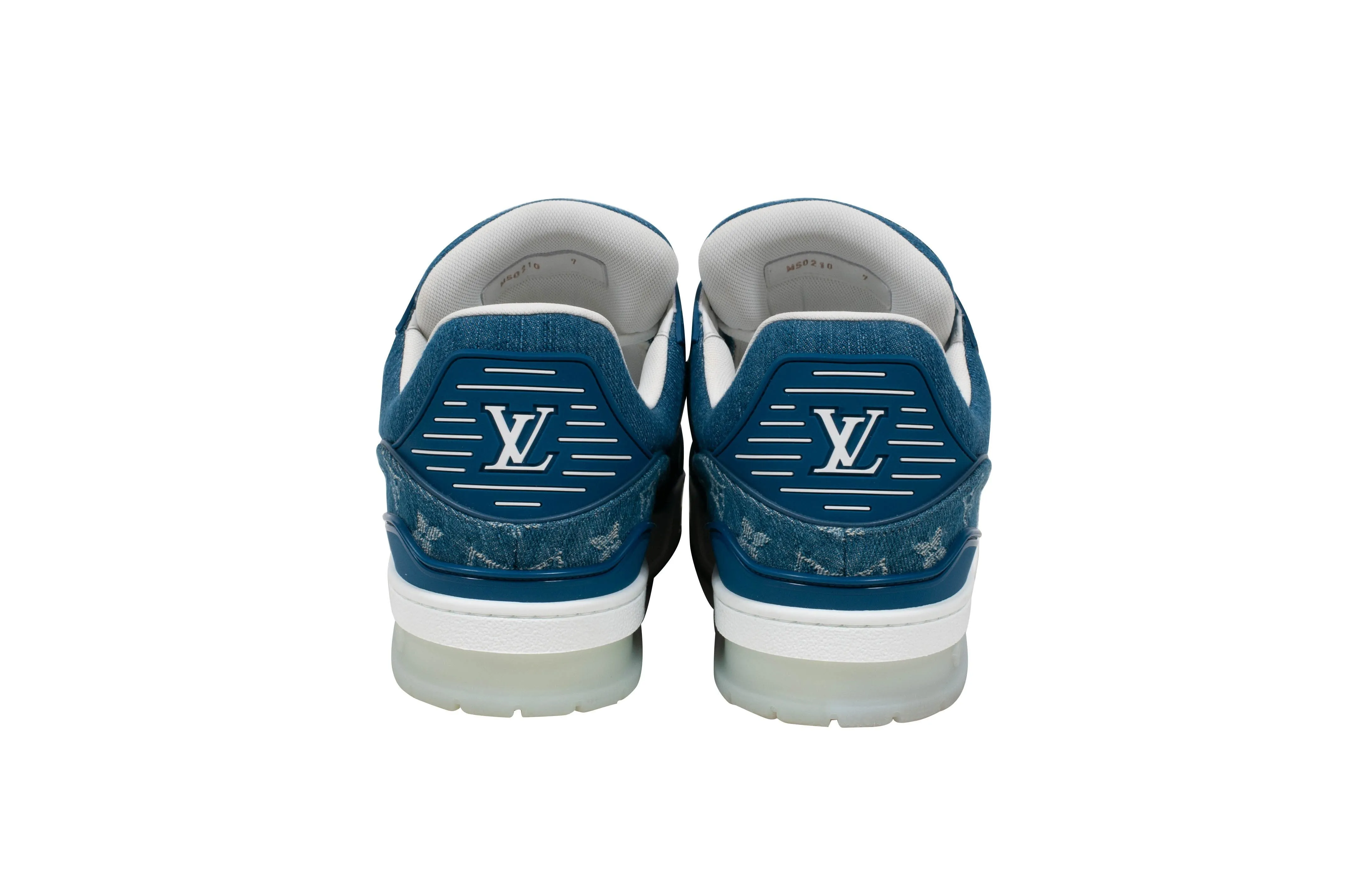Blue Denim Logo Monogram Low Top LV Trainer Sneakers