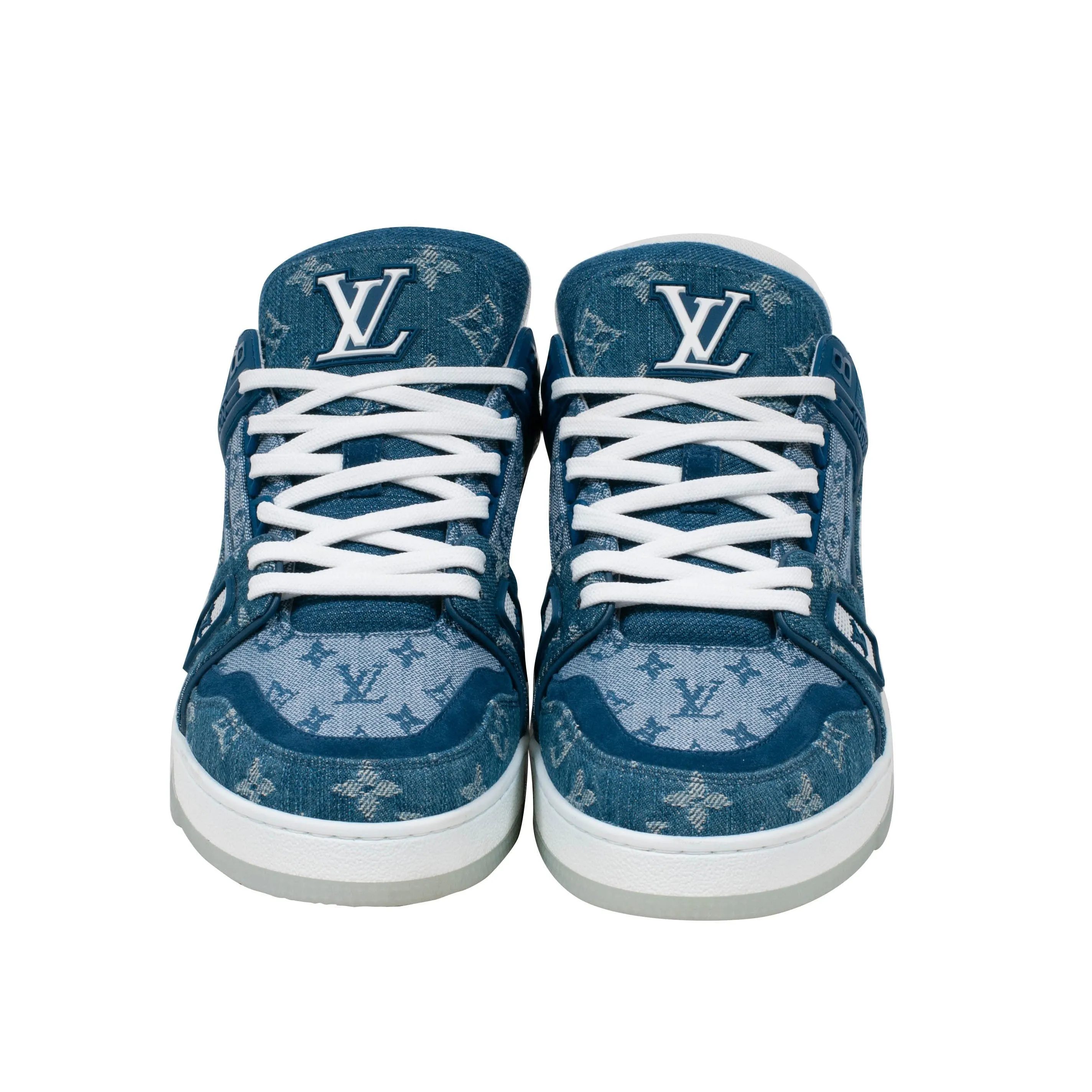 Blue Denim Logo Monogram Low Top LV Trainer Sneakers