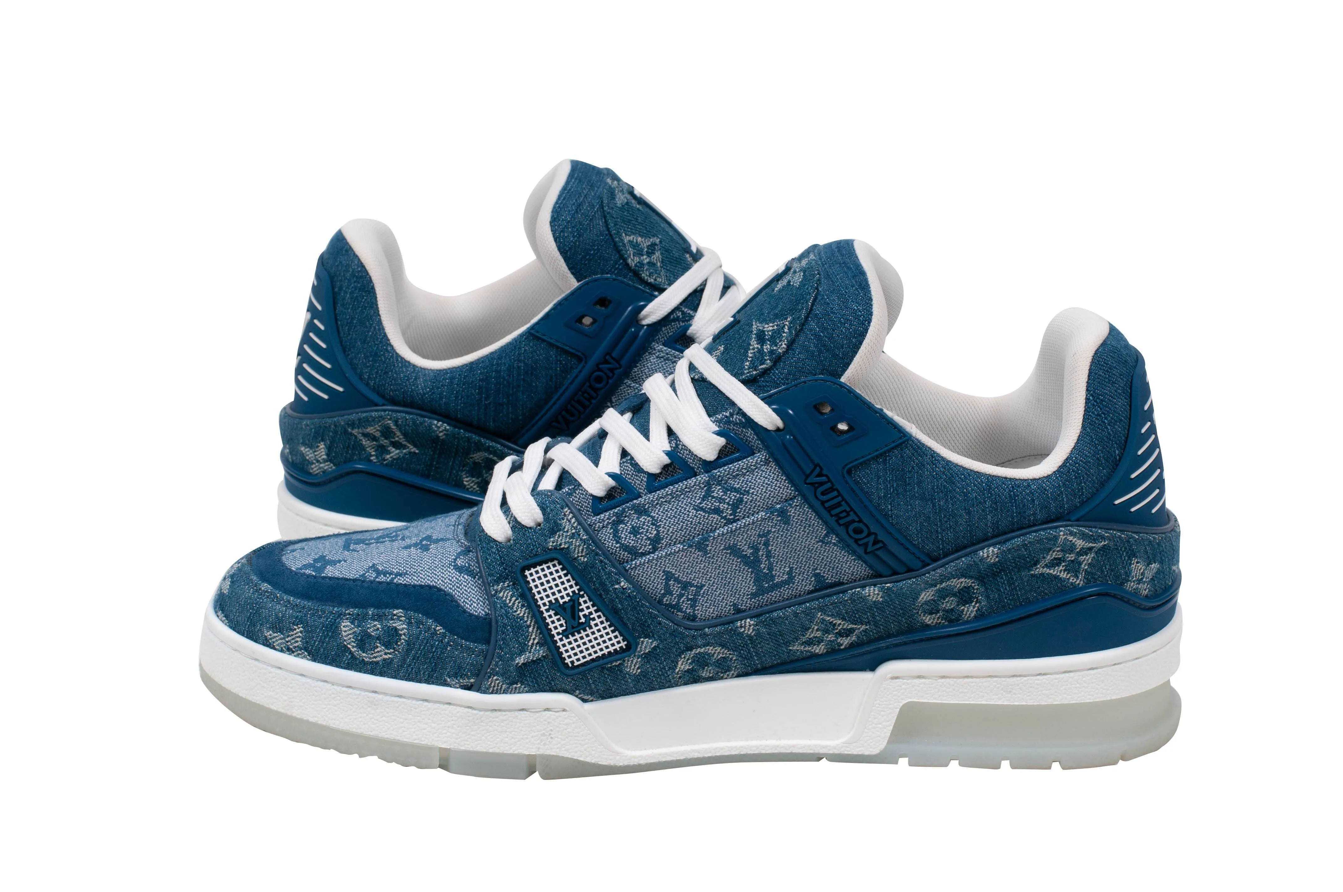 Blue Denim Logo Monogram Low Top LV Trainer Sneakers