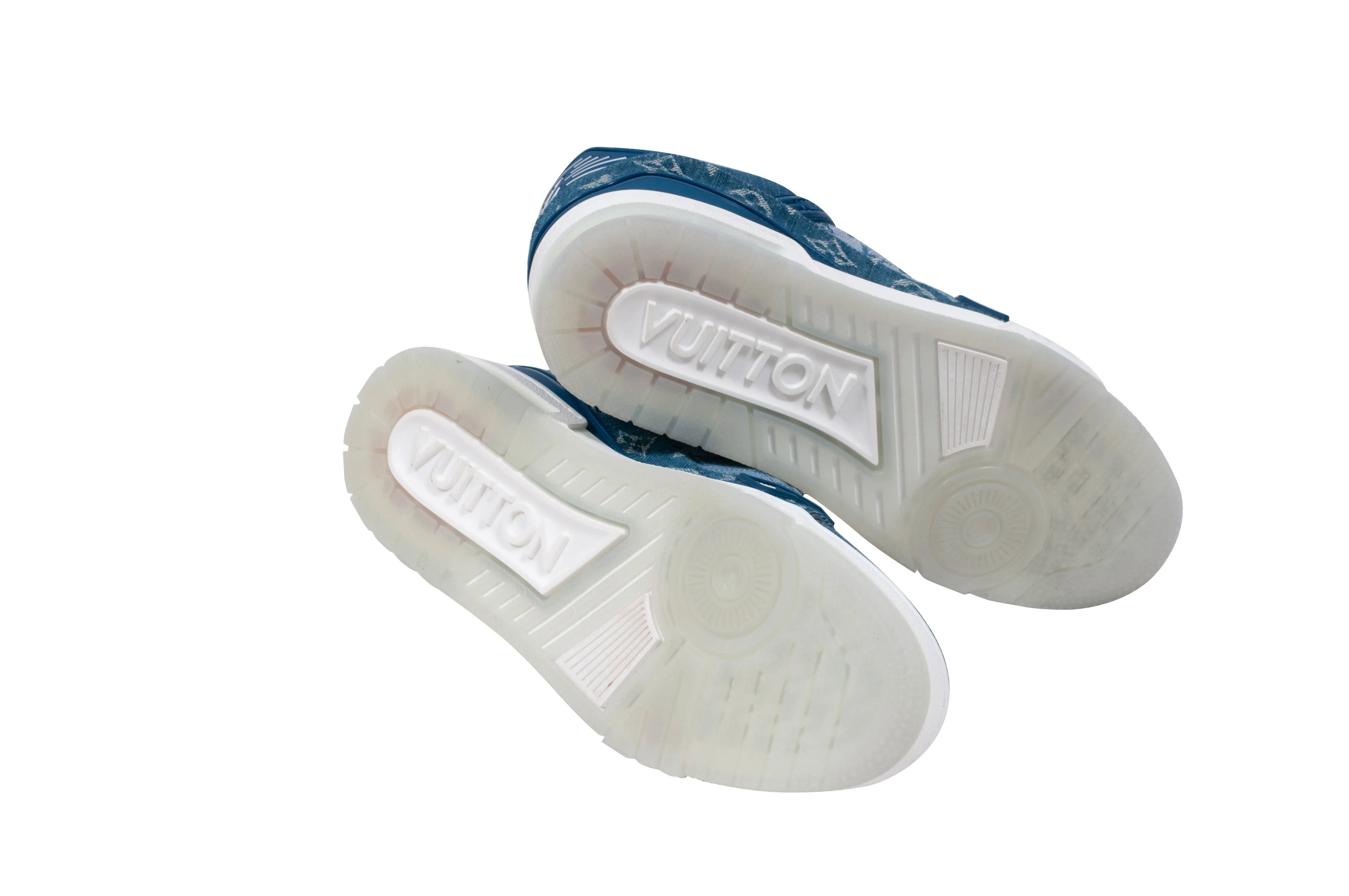 Blue Denim Logo Monogram Low Top LV Trainer Sneakers