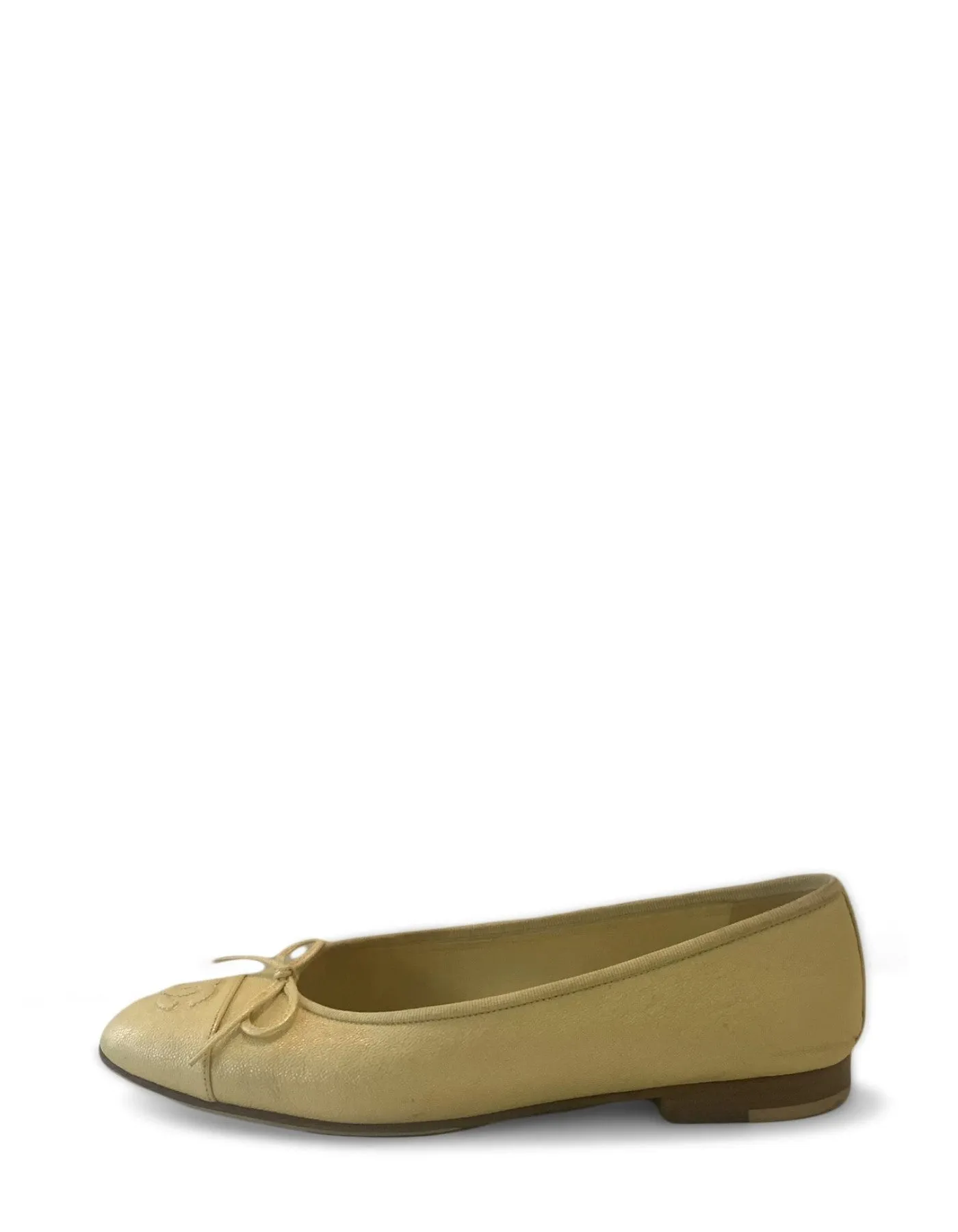 Chanel 2019 Iridescent Yellow Caviar CC Ballet Flats sz 39