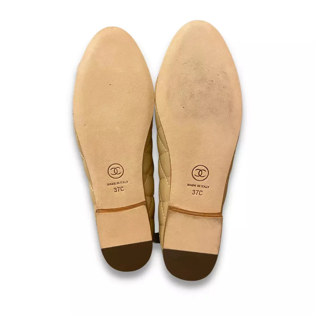 CHANEL BEIGE LEATHER BALLET FLATS