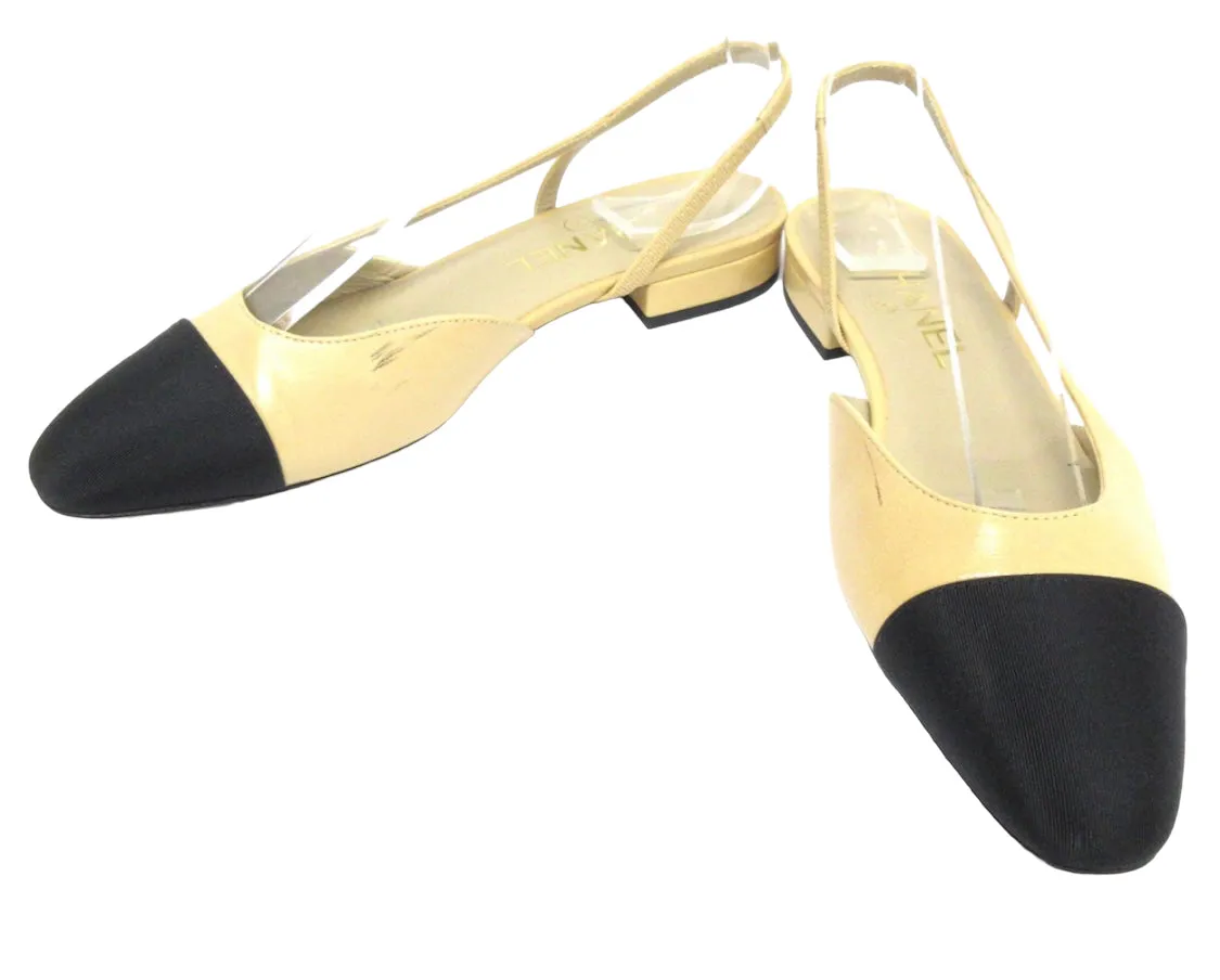 Chanel beige slingback flats