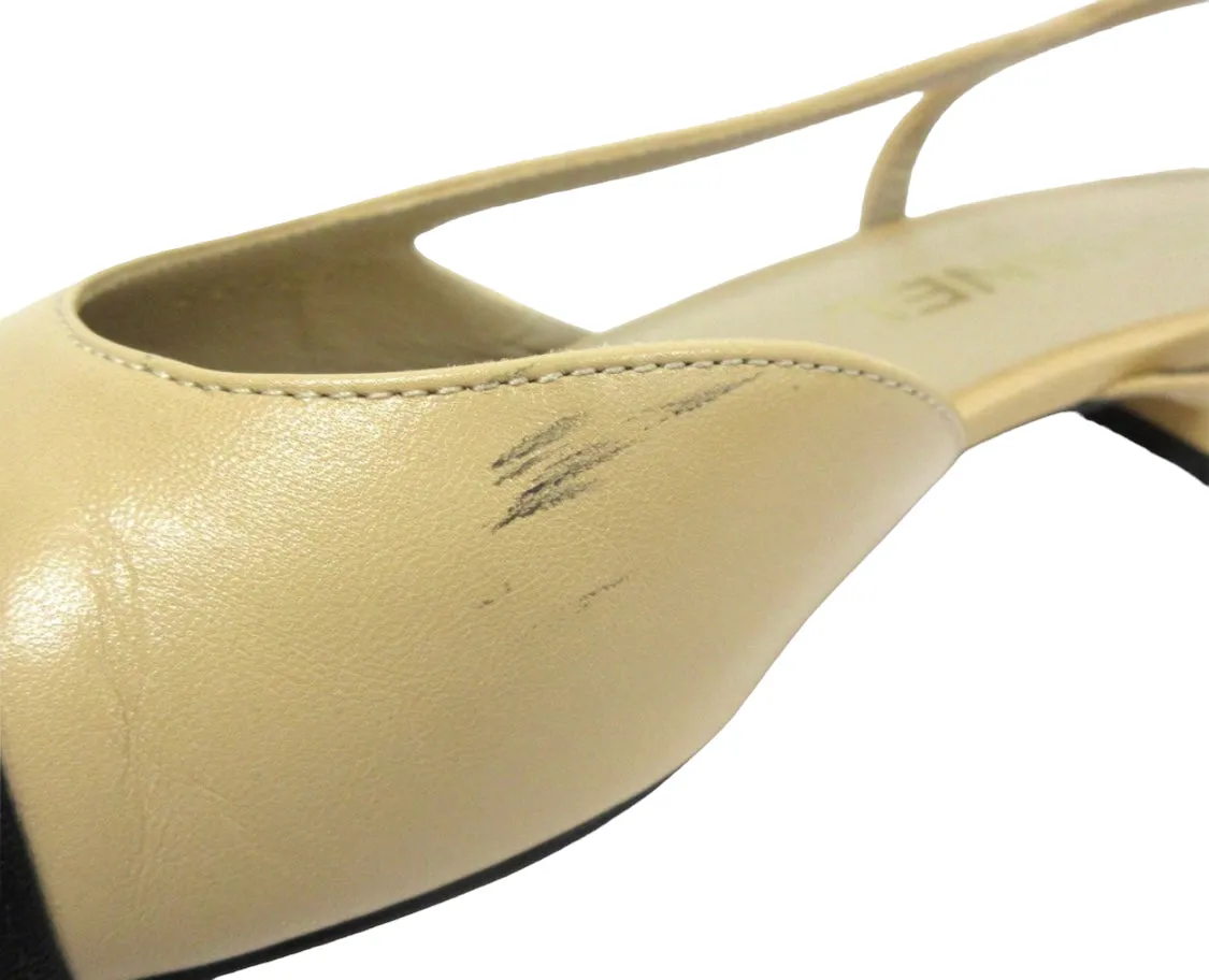 Chanel beige slingback flats