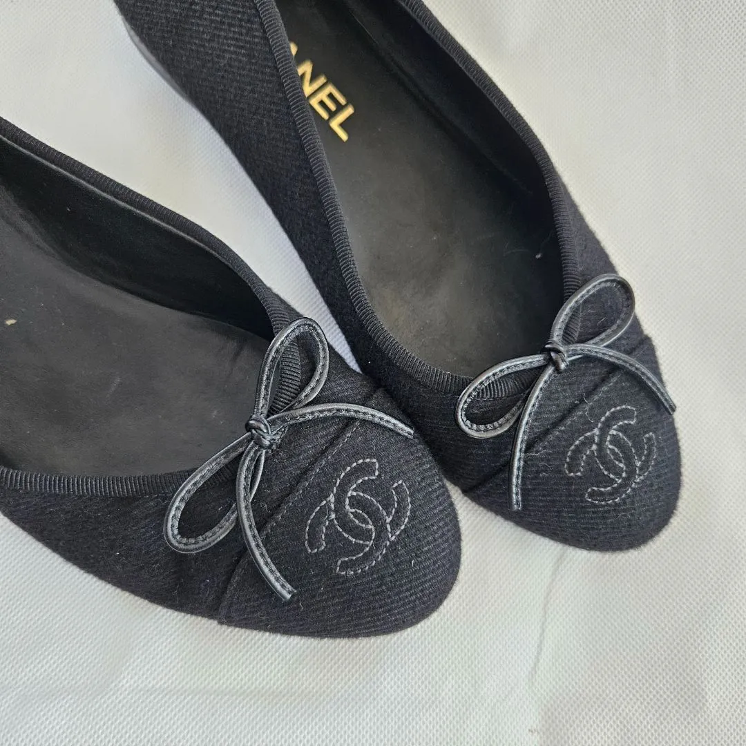 Chanel Black Fabric Ballerina Flats  36.5
