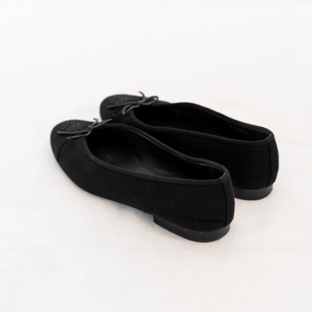 Chanel Black Fabric Ballerina Flats  36.5