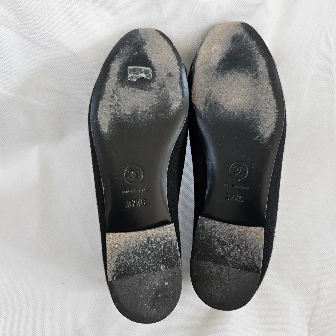 Chanel Black Fabric Ballerina Flats  36.5