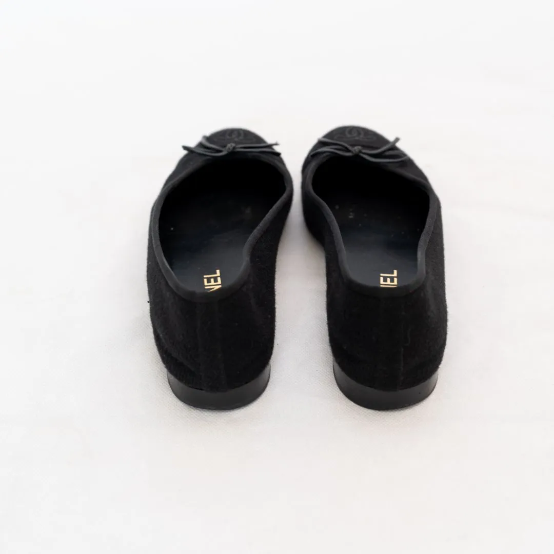 Chanel Black Fabric Ballerina Flats  36.5
