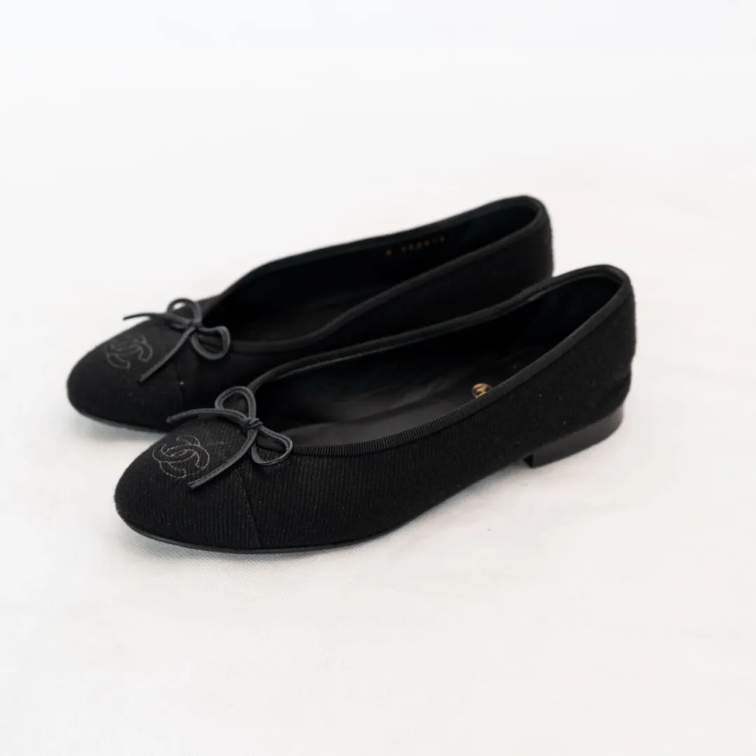 Chanel Black Fabric Ballerina Flats  36.5