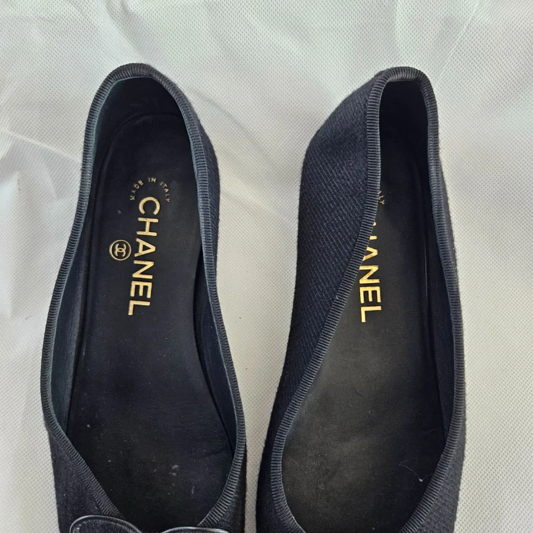 Chanel Black Fabric Ballerina Flats  36.5