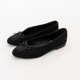 Chanel Black Fabric Ballerina Flats  36.5