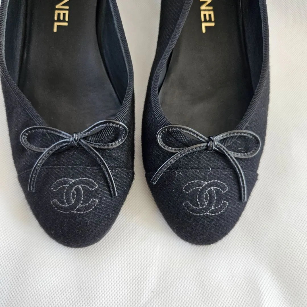 Chanel Black Fabric Ballerina Flats  36.5