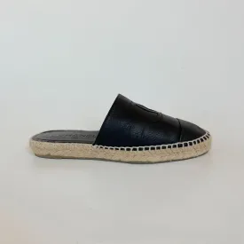 Chanel black leather mule espadrille flats , 37