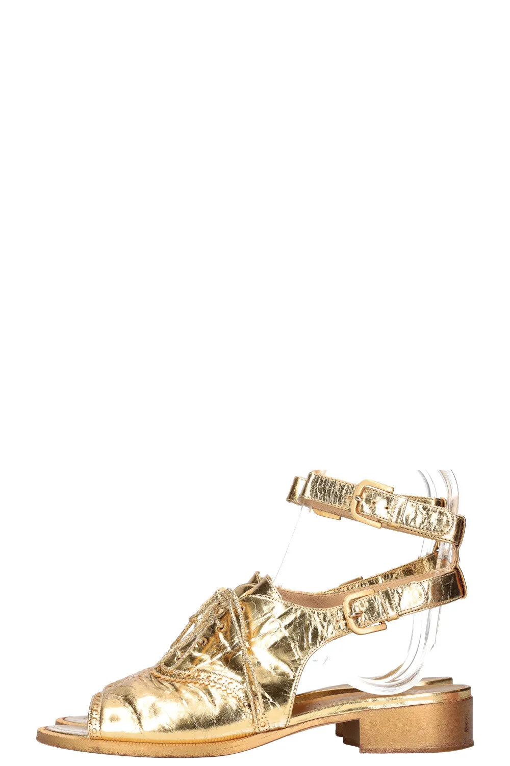 CHANEL Brogue Flats Gold SS15