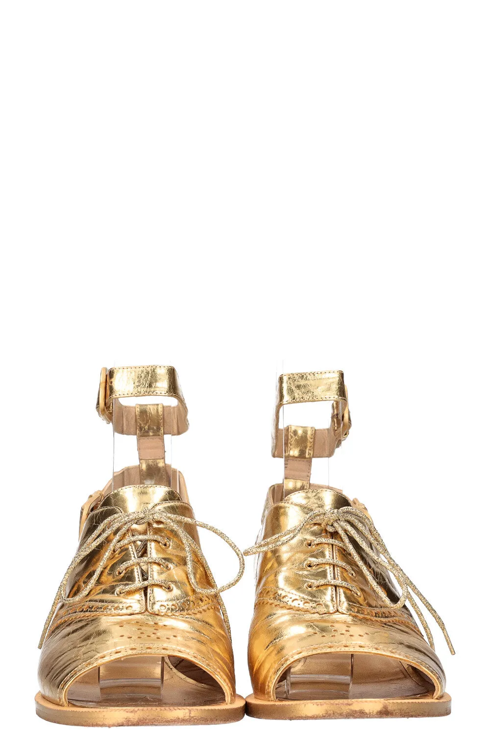 CHANEL Brogue Flats Gold SS15