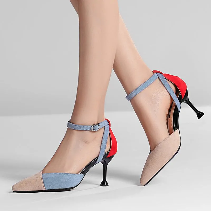 Color Block Sexy Stiletto Heel Suede Shoes