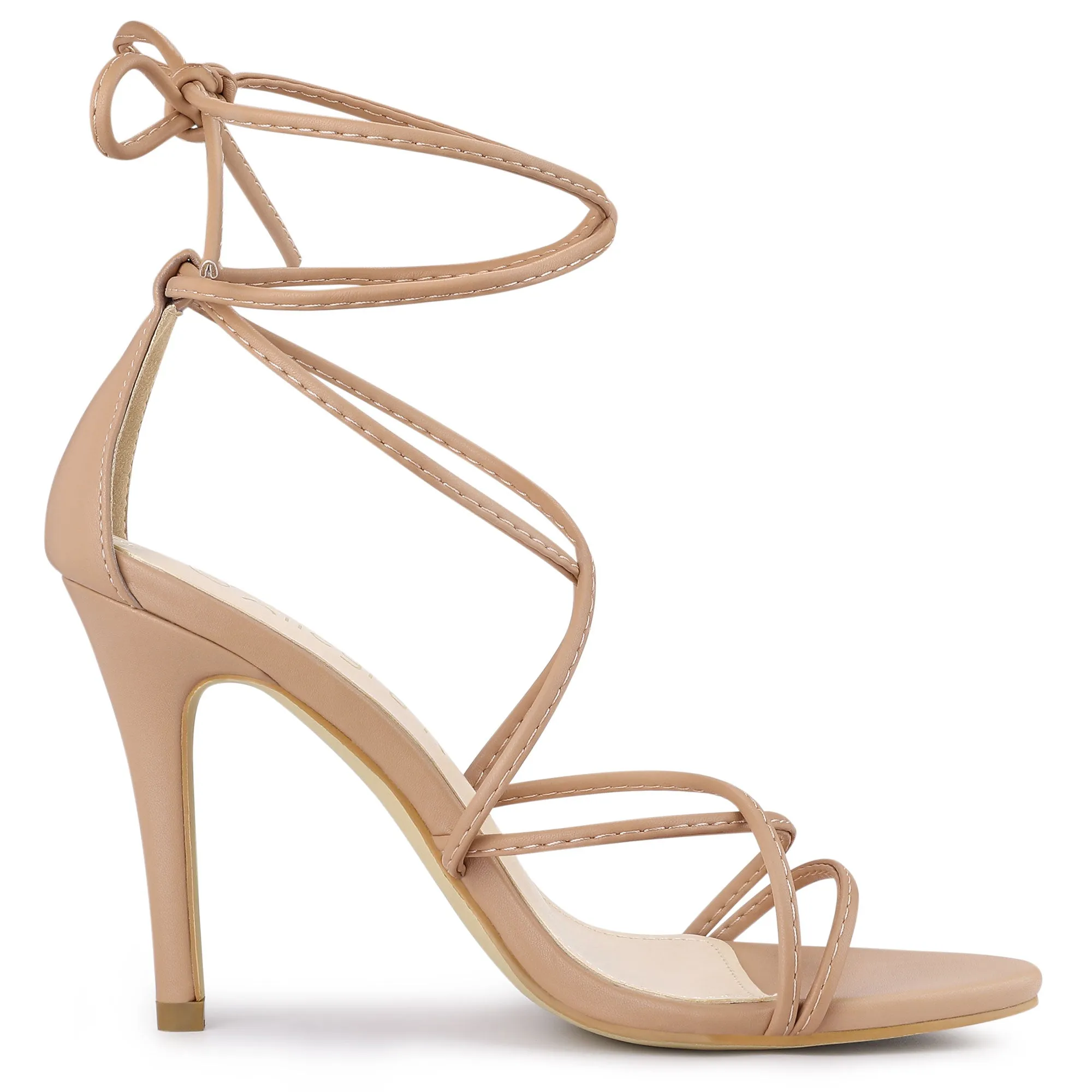 Faux Leather Lace Up Ankle Strappy Stiletto Heel Sandals