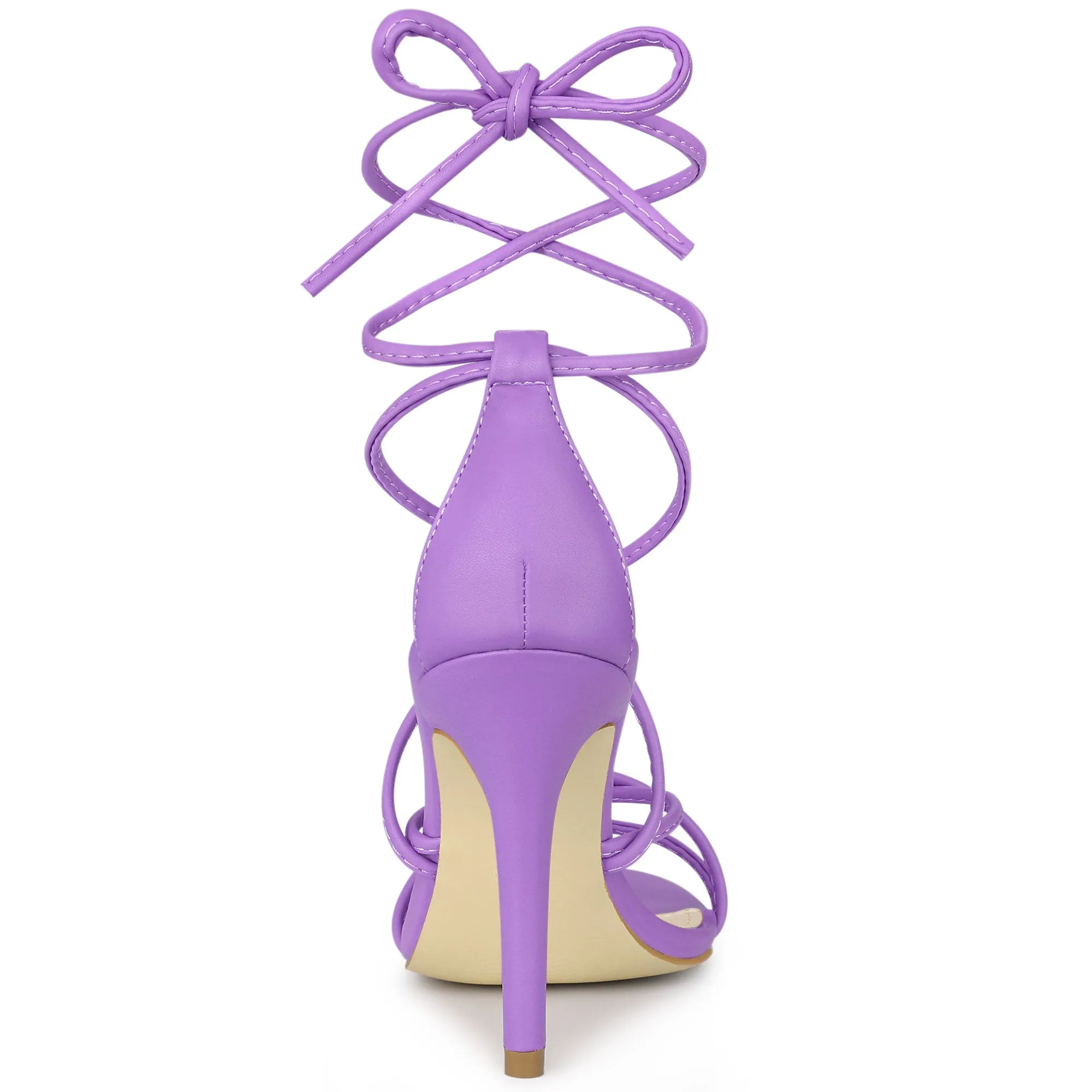 Faux Leather Lace Up Ankle Strappy Stiletto Heel Sandals