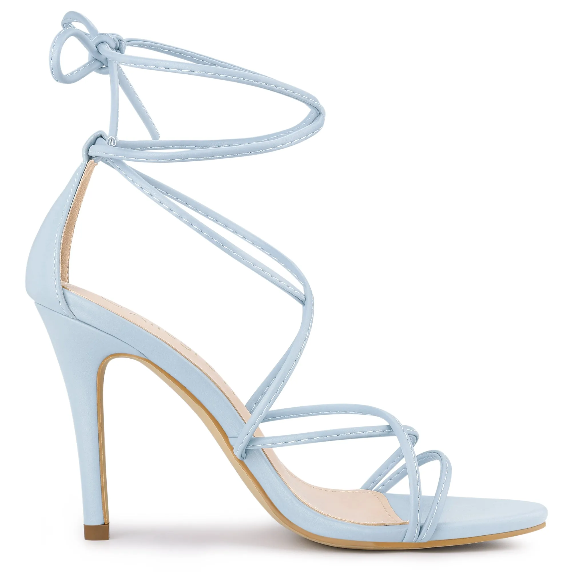 Faux Leather Lace Up Ankle Strappy Stiletto Heel Sandals
