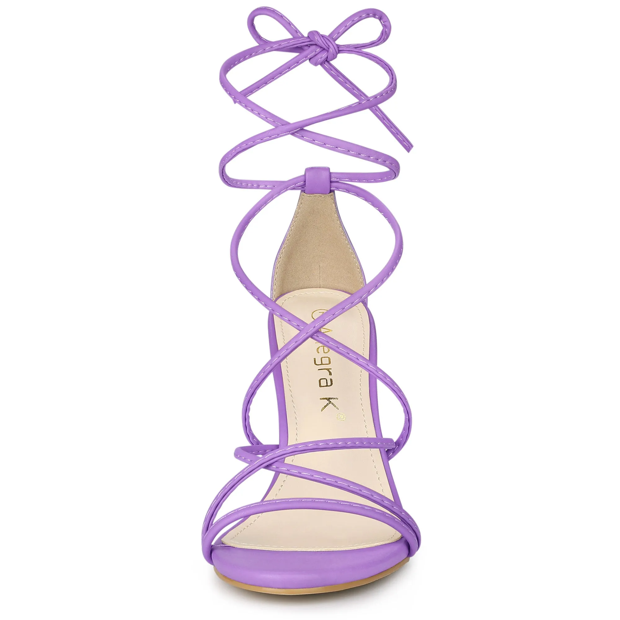 Faux Leather Lace Up Ankle Strappy Stiletto Heel Sandals