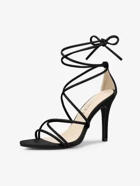 Faux Leather Lace Up Ankle Strappy Stiletto Heel Sandals
