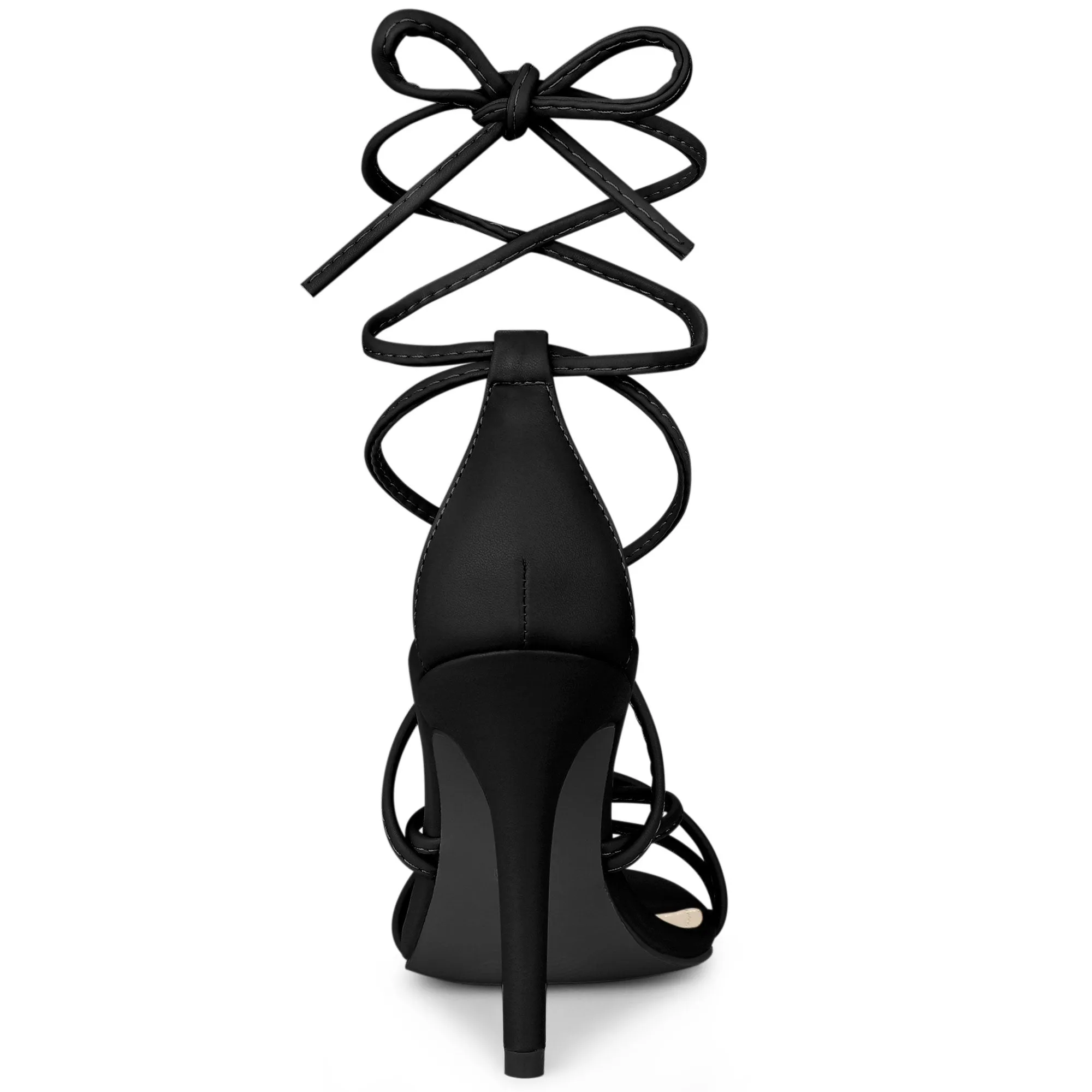 Faux Leather Lace Up Ankle Strappy Stiletto Heel Sandals