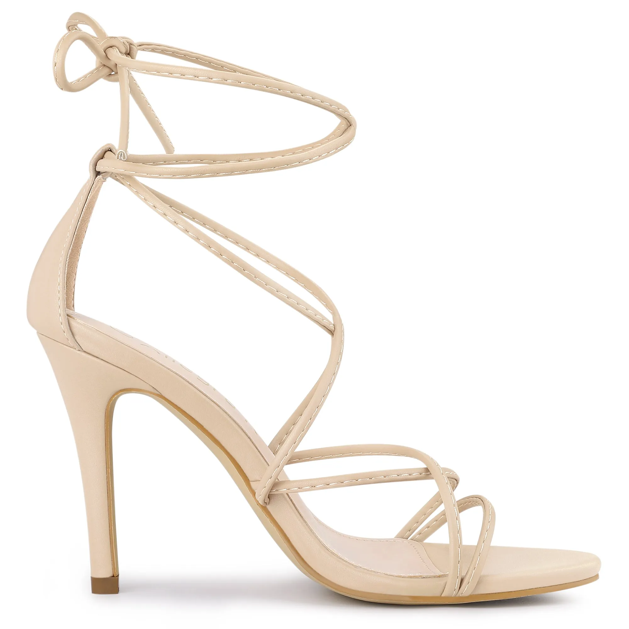 Faux Leather Lace Up Ankle Strappy Stiletto Heel Sandals