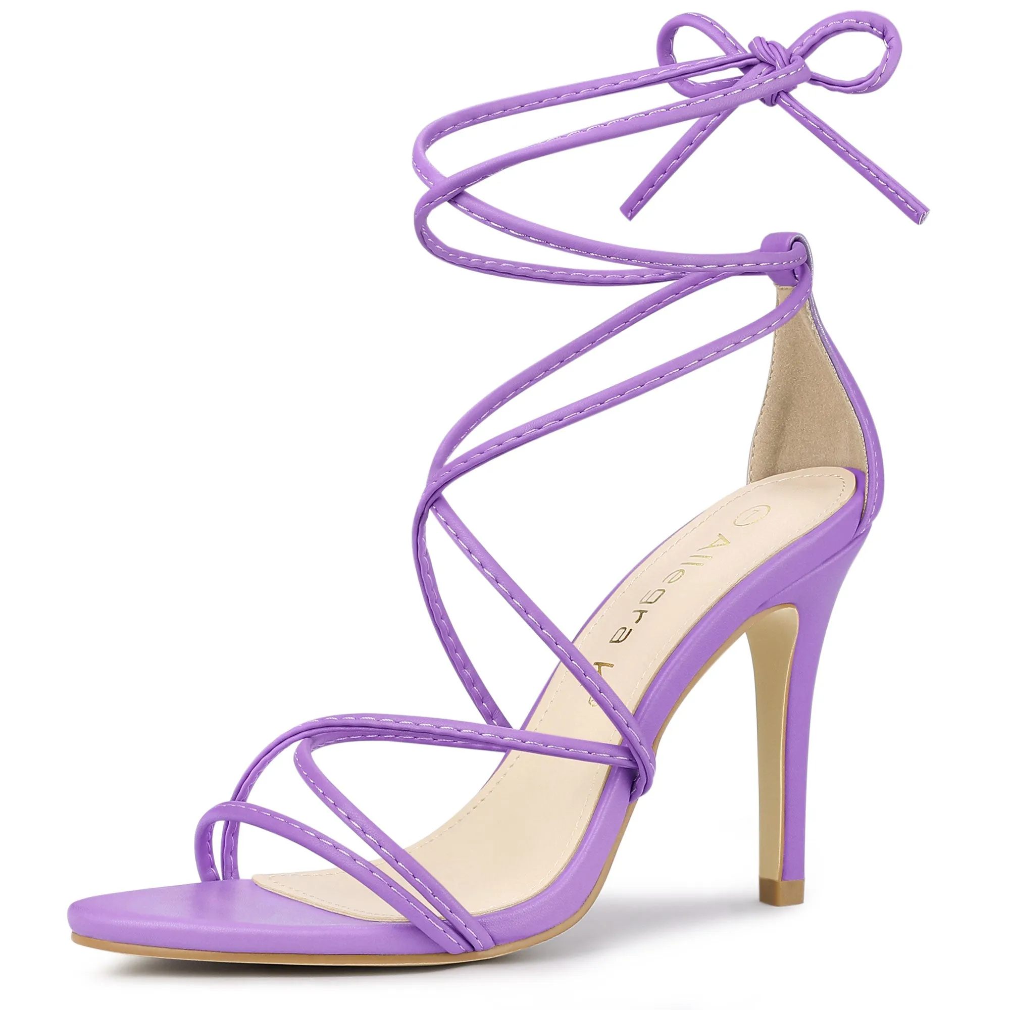 Faux Leather Lace Up Ankle Strappy Stiletto Heel Sandals