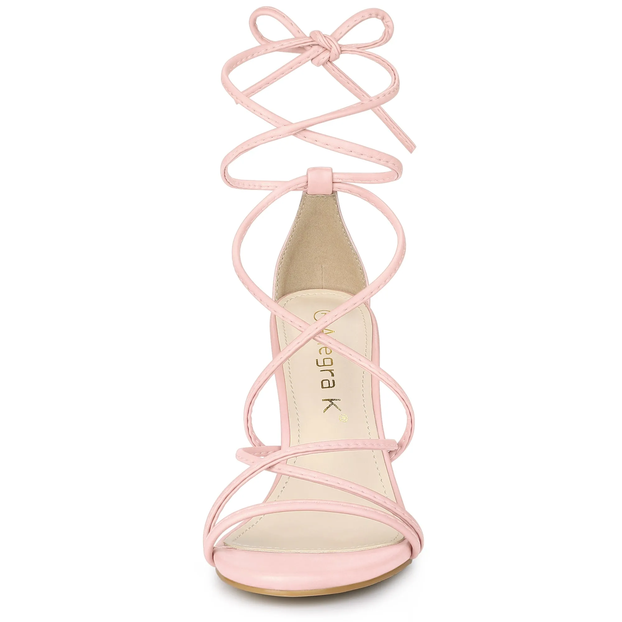 Faux Leather Lace Up Ankle Strappy Stiletto Heel Sandals