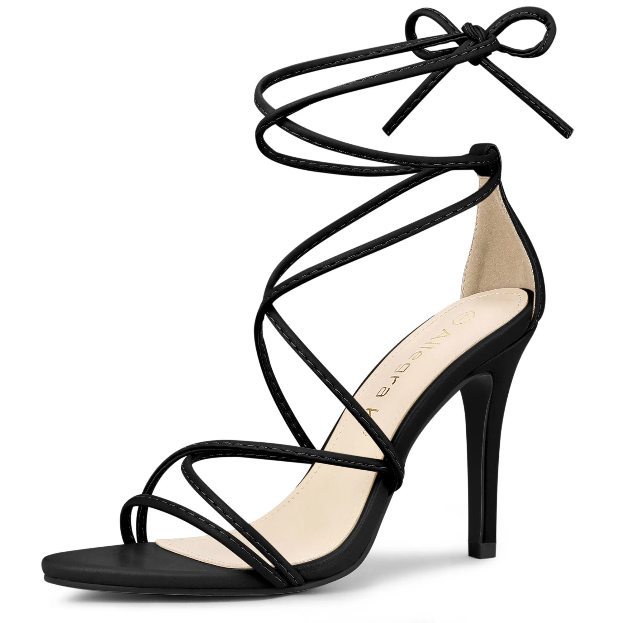 Faux Leather Lace Up Ankle Strappy Stiletto Heel Sandals