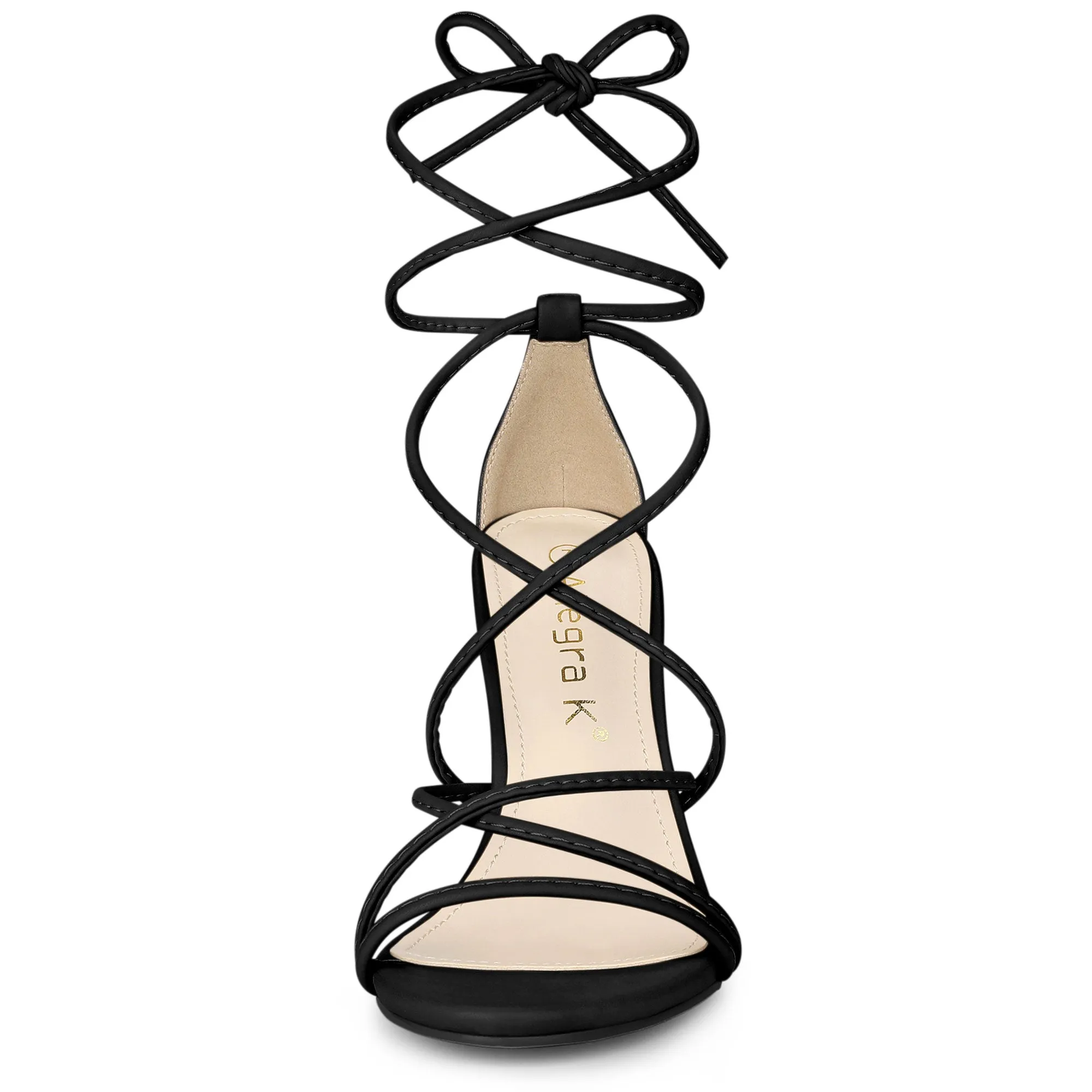 Faux Leather Lace Up Ankle Strappy Stiletto Heel Sandals