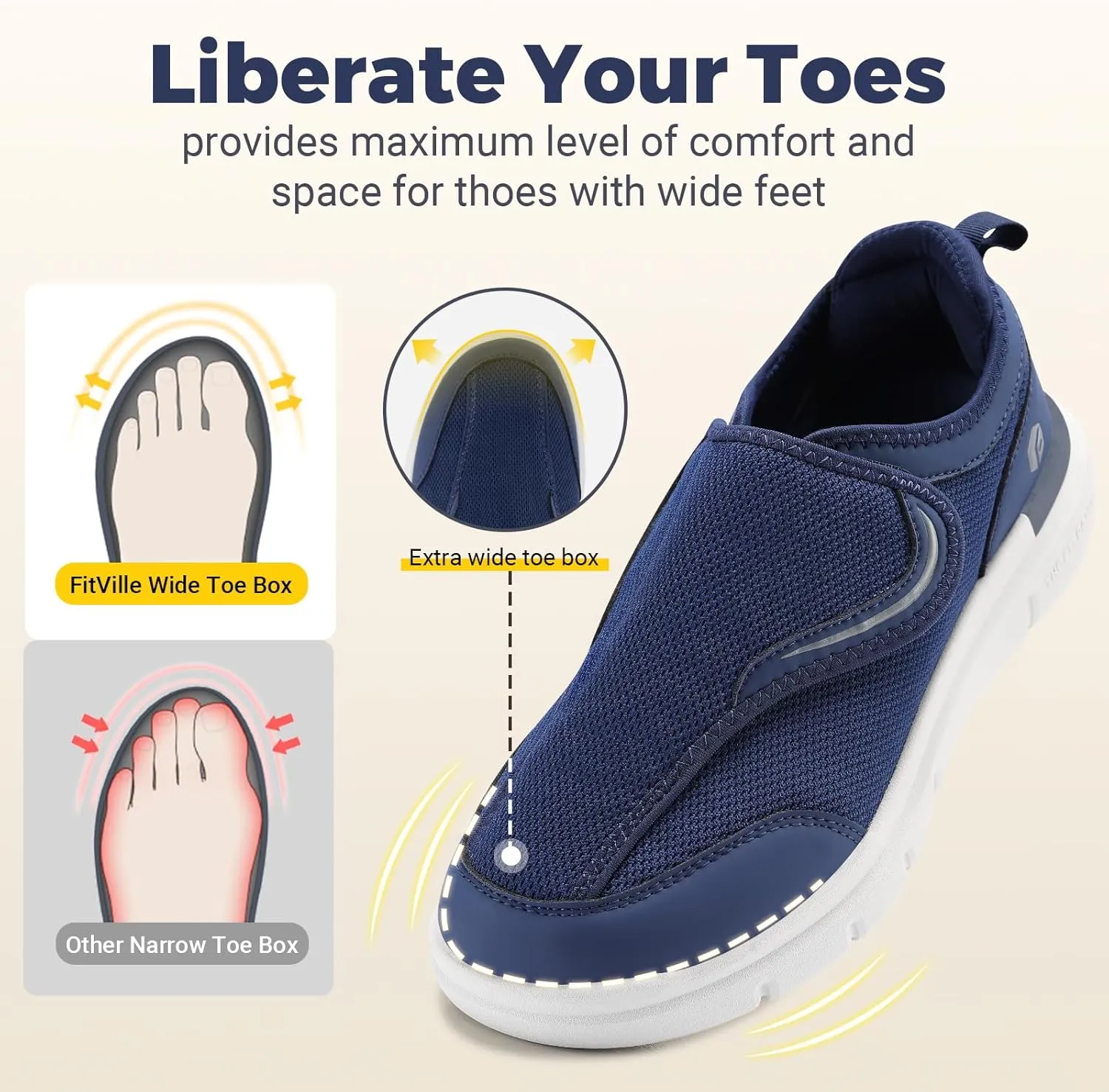 FitVille Diabetic Shoes for Men Wide Width for Swollen Feet, Extra Wide Shoes for Men with Fully Adjustable Straps