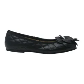 Girls Black Quilted Flower Ballet Trendy Flats 7-10 Toddler