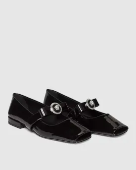 Giulia Fish Mouth Leather Ballet Flats In Black