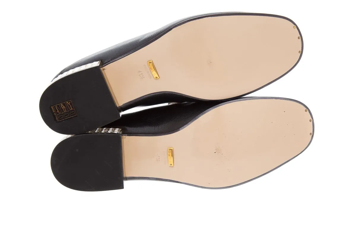 Gucci Black Horsebit & Rhinestone Detail Loafers SZ 41.5