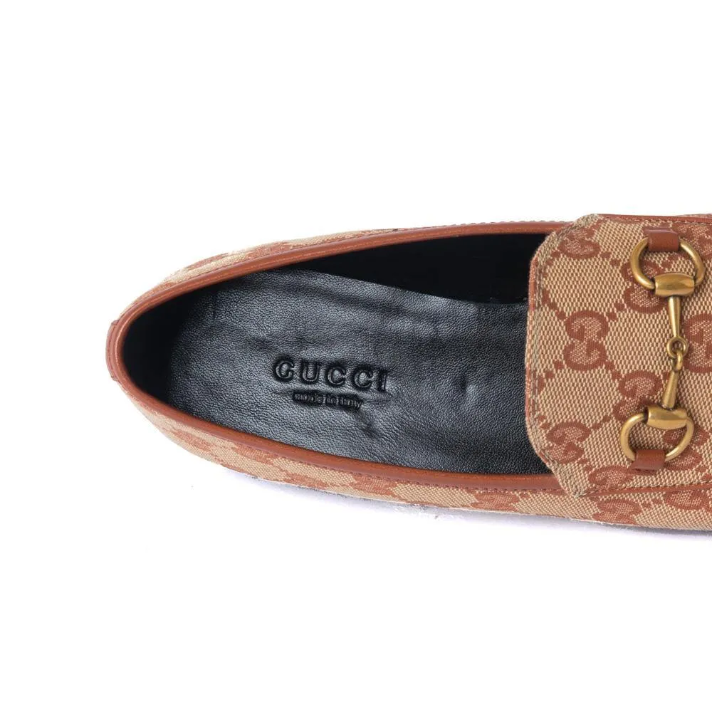 Gucci GG Canvas Jordaan Monogram Loafers Beige Brick Red 37