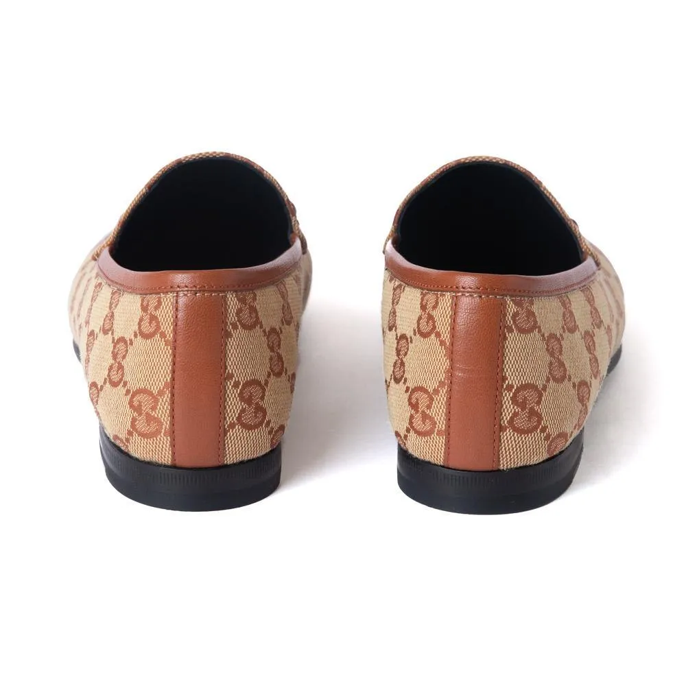 Gucci GG Canvas Jordaan Monogram Loafers Beige Brick Red 37