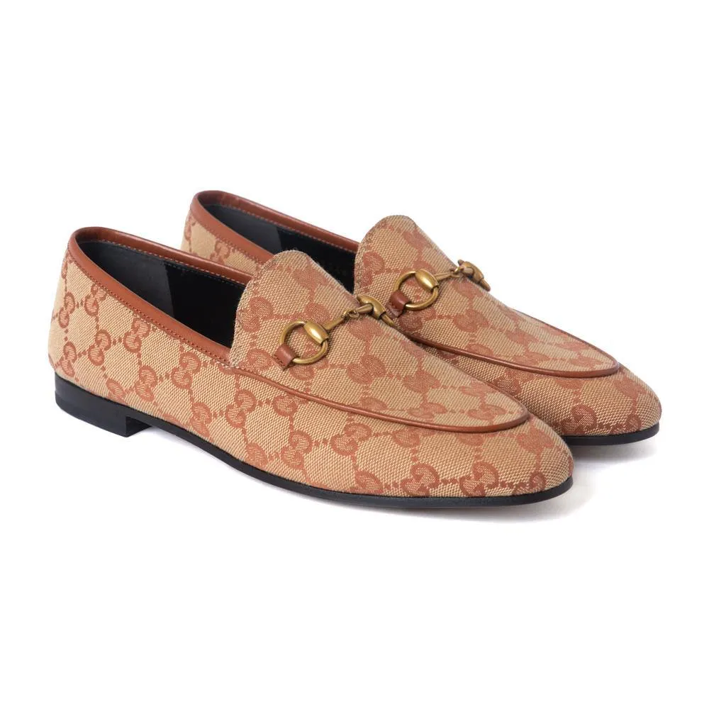 Gucci GG Canvas Jordaan Monogram Loafers Beige Brick Red 37