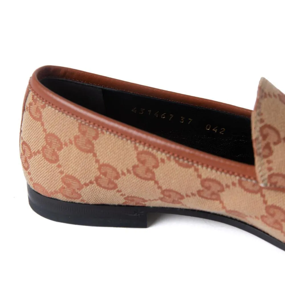 Gucci GG Canvas Jordaan Monogram Loafers Beige Brick Red 37