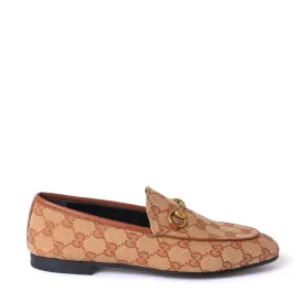 Gucci GG Canvas Jordaan Monogram Loafers Beige Brick Red 37