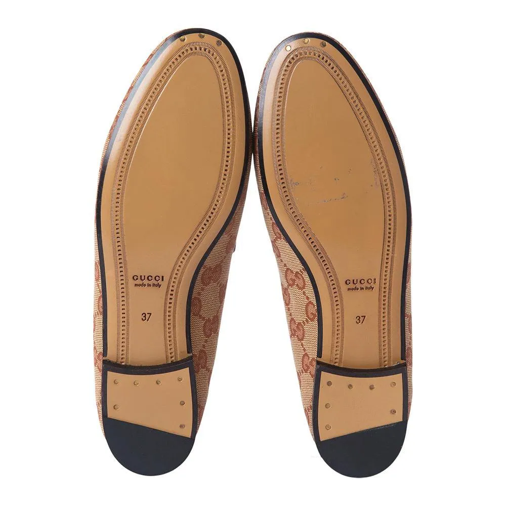 Gucci GG Canvas Jordaan Monogram Loafers Beige Brick Red 37