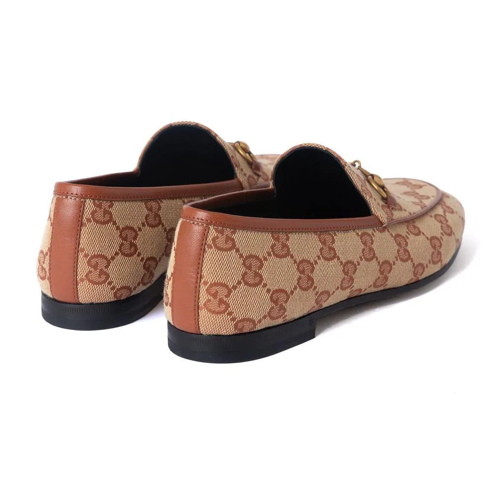 Gucci GG Canvas Jordaan Monogram Loafers Beige Brick Red 37