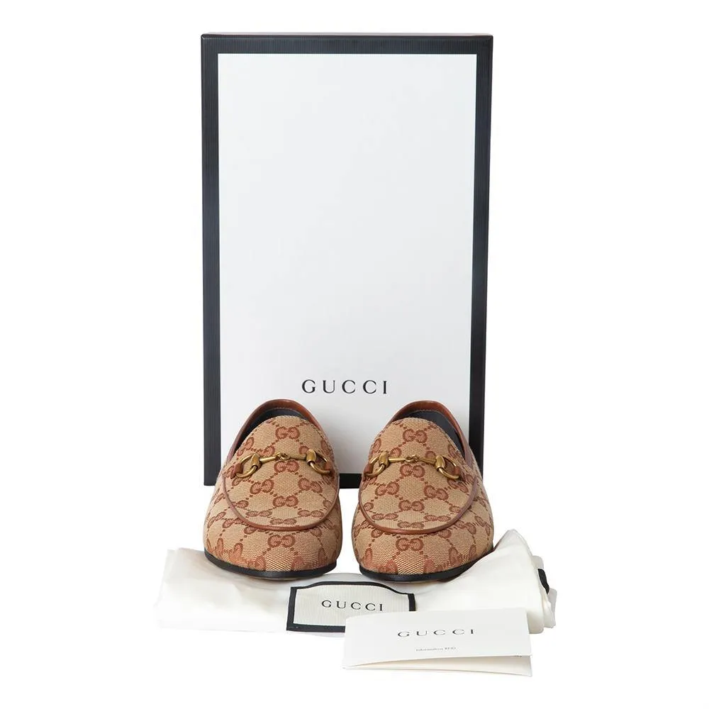 Gucci GG Canvas Jordaan Monogram Loafers Beige Brick Red 37