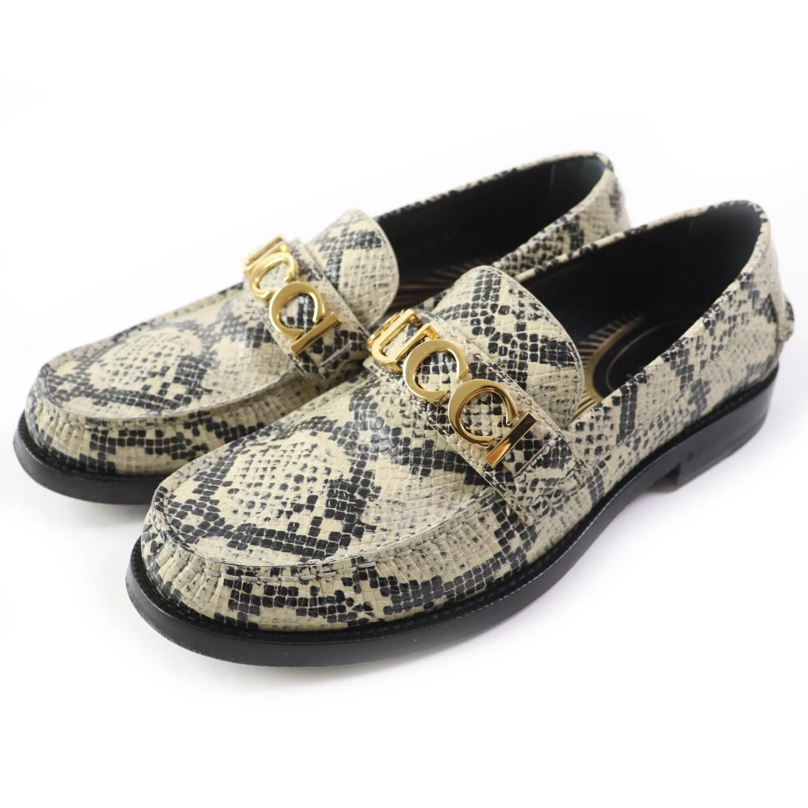 GUCCI loafers 700036 Embossed leather Beige black 38